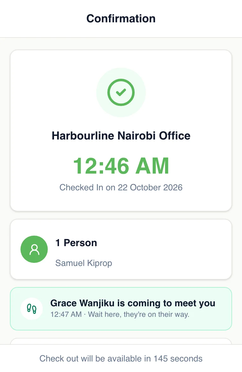 The visitor's phone: Grace Wanjiku is coming to meet you