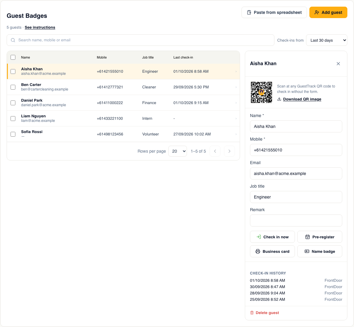 Guest Badges redesigned, with CSV import