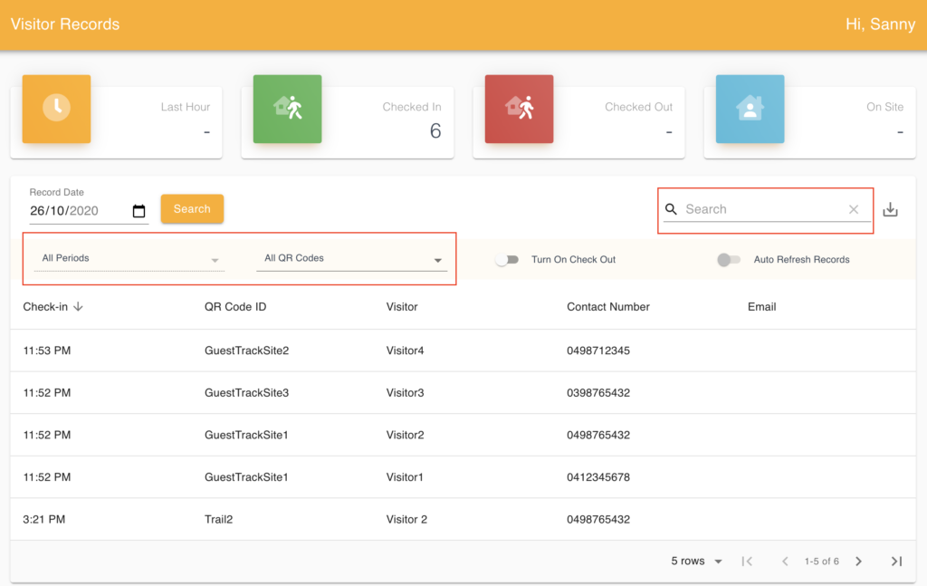 Visitor Records Filter